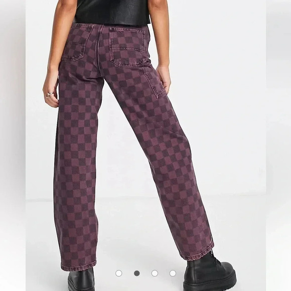Topshop OS Mom jean in purple check size 4 NWT - Picture 2 of 6